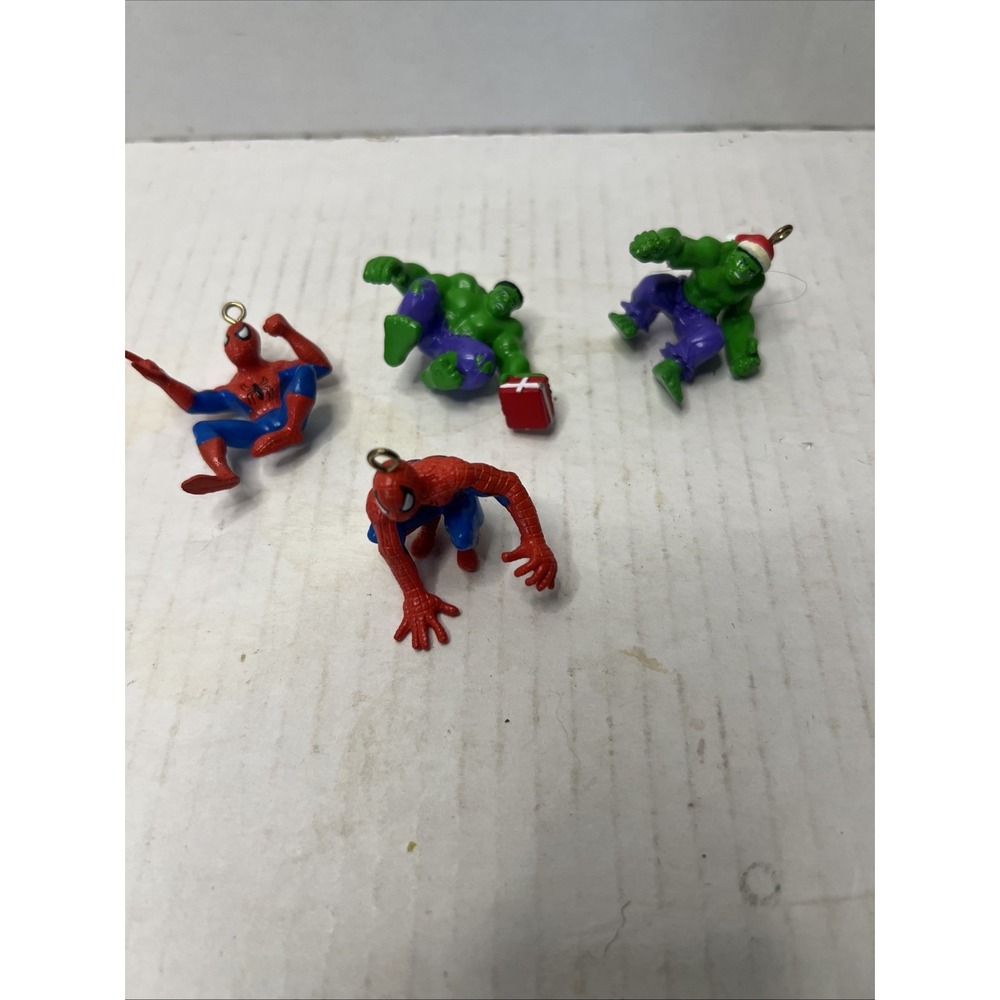 Lot Of 4 Vintage Miniature Marvel Christmas Ornaments Spider-Man And Hulk